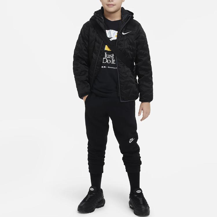 Nike Спортивная футболка с круглым вырезом и коротким рукавом с принтом логотипа и буквами, детские топы, цвет черный FD0829-010