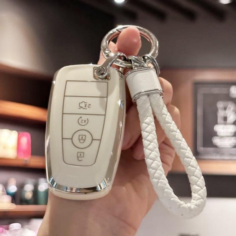 TPU Key Fob Cover with Keychain for Ford Fusion, Edge, Mustang, Explorer, F150, F250, F350, Eco Sport