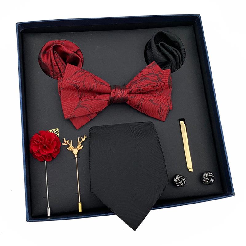 Men'S Tie Light Luxury Gift Box Wedding Tie Bow Tie Pocket Towel Brooch Cuffs Father'S Day Gift Box