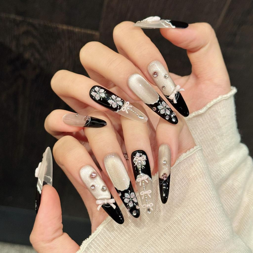 Накладные ногти Длинные стилеты Глиттерные накладные ногти Прессованные ногти с 3D дизайном Многоразовые акриловые накладные ногти Полное покрытие Клей для ногтей Наклейки для ногтей для женщин