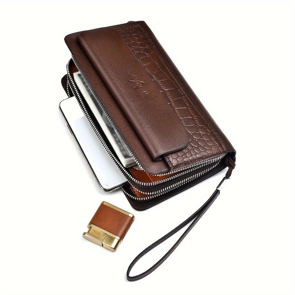 WEIXIER Men Clutch Bag Fashion PU Leather Long Purse Double Zipper Business Wallet Black Brown Male Casual Handy Bag