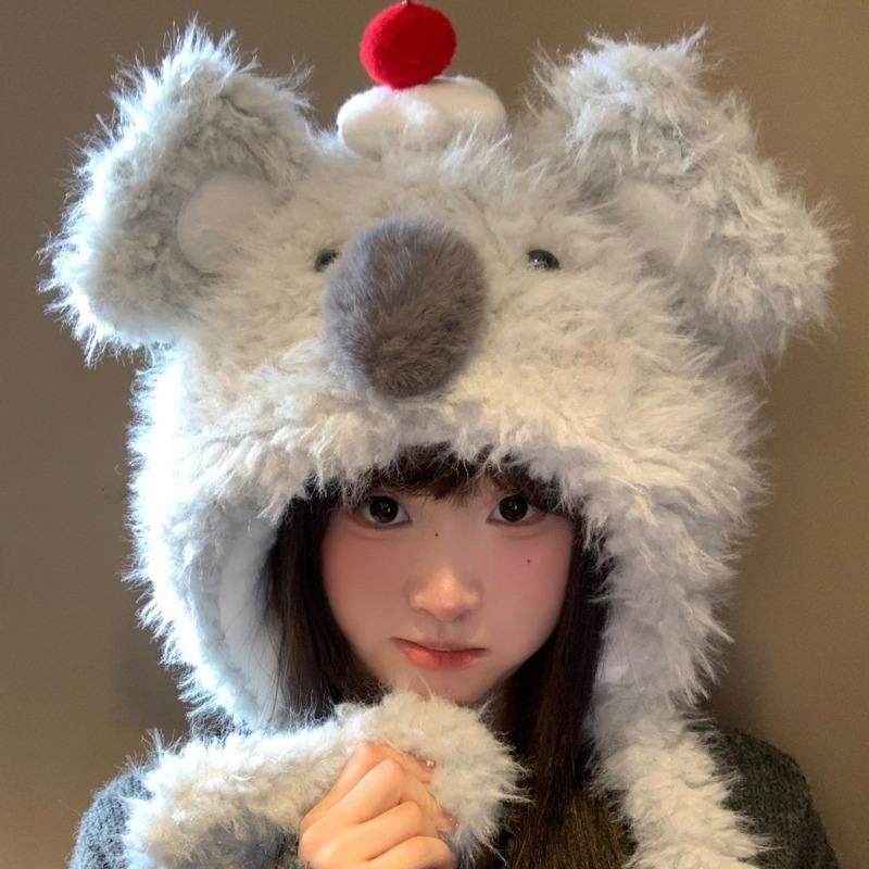 Women S Koala Plush Earflap Winter Hat Warm Thickened For Large Heads