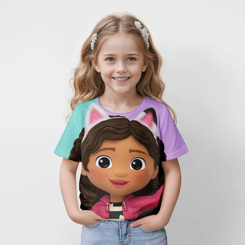 New Kids Cartoon Gabbys Dollhouse Tops Tees 3D Print  T-shirt Children Casual Short Sleeve Clothing  Girls Sports Streetwear