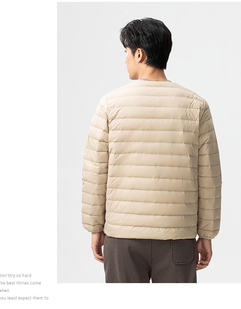 Мужская легкая пуховая куртка с воротником-стойкой и двумя молниями - Теплый белый утиный пух для осени/зимы