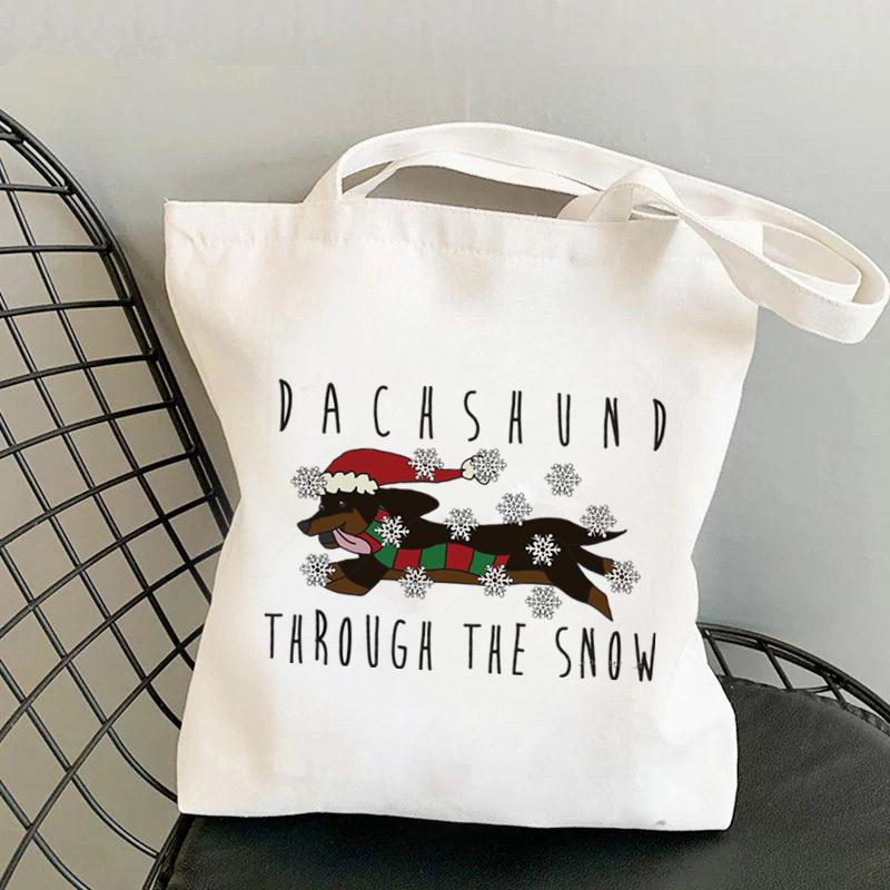 Сумка-тоут с принтом «Такса сквозь снег», женская сумка-шоппер в стиле Харадзюку, сумка для покупок для девочек, сумка для покупок, женская холщовая сумка
