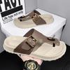 Fashion Leather Men's Sandals Summer Casual Flat Bottom Thong Slippers Beach Shoes Soft Sole Indoor Outdoor Slip-On Footwear