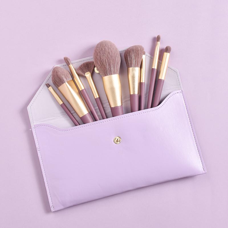 HMU 9pcs Wood Handle Best Synthetic Hair Make up Brushes Set Vegan Eco Friendly Private Label Purple Makeup Brush Set