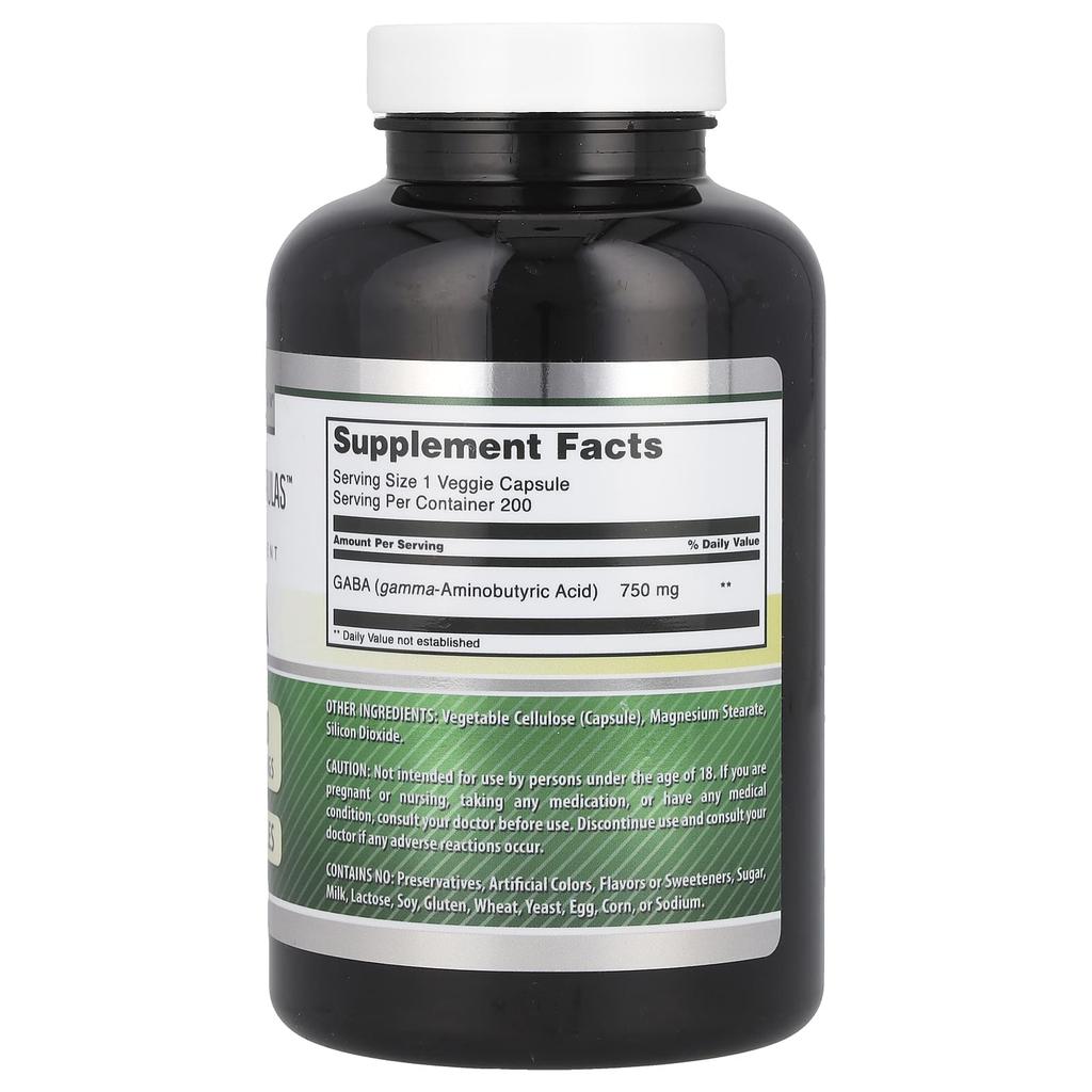 Gaba, 750Mg, 200 Veggie Caps