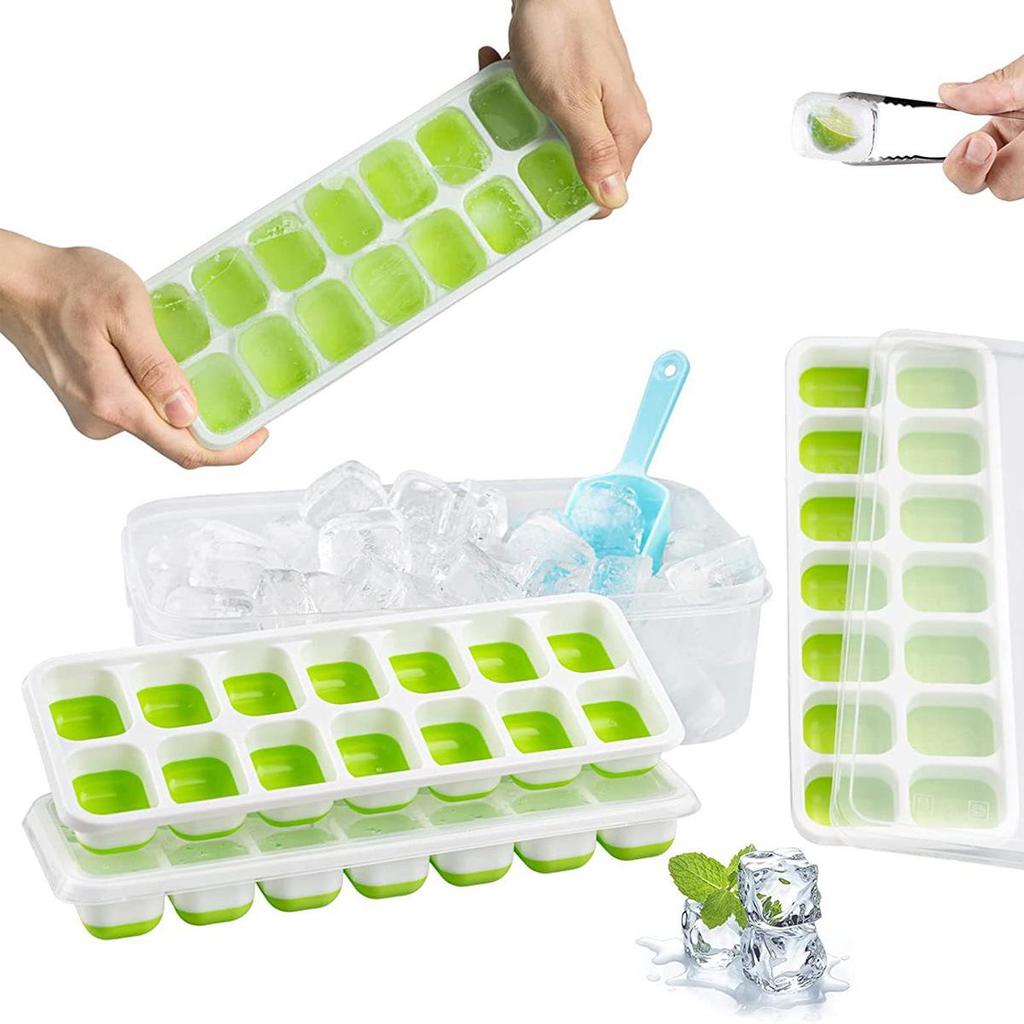 Sike 14-Grid Silicone Ice Cube Tray with Lid - DIY Soft-Bottom Mold for Ice Cream and Cubes