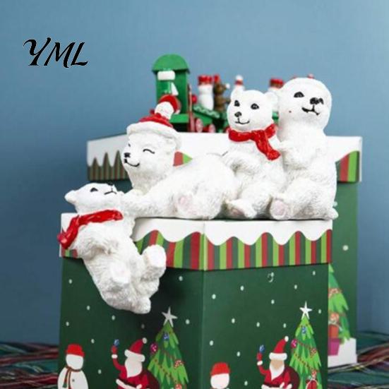 Polar Bear Figurines for Shelf Resin Ornament, White Hanging Figurine with Hat And Scarf Nordic Style Decor Christmas Holiday Decoration, Cute Winter