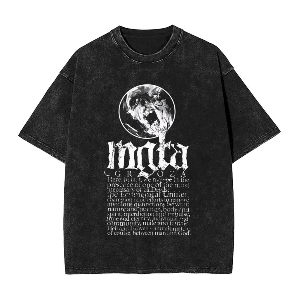 Mgla Music женская Мужская Хлопковая Стиранная Горячее тиснение Печать ФутболкаMgta Харадзюку Хлопковая Футболка Мужская Летняя с коротким рукавом