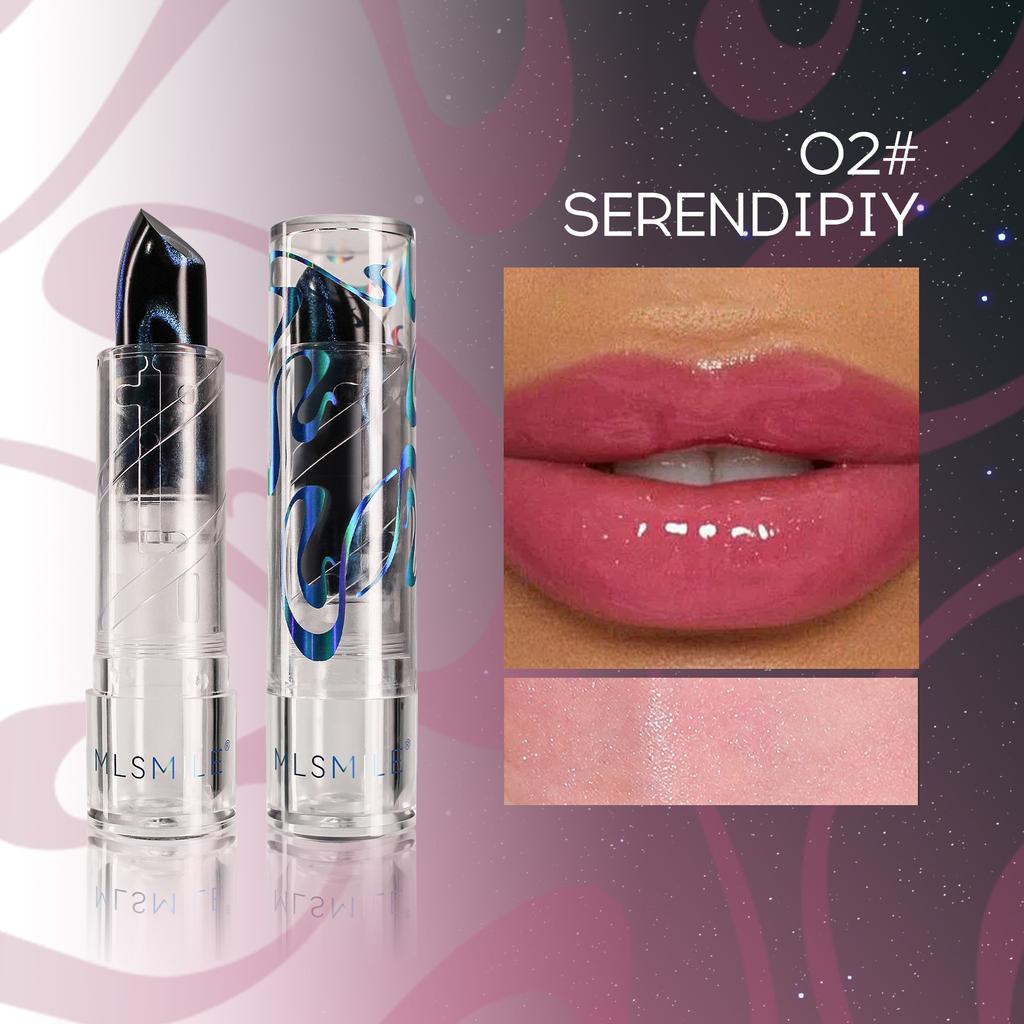 4 Colors of Galaxy Pattern Flowing Glitter and Fine Glitter Non-stick Cup Lipstick Cat Eye Temperature Changing Lipstick