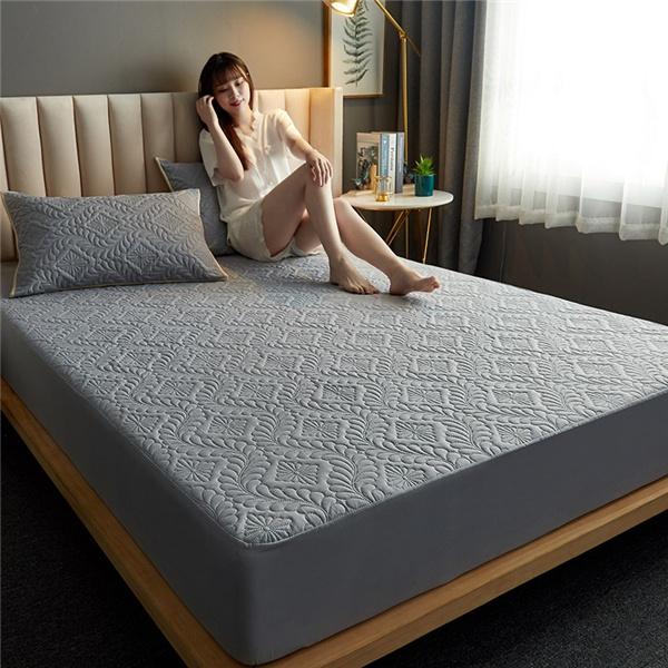 Стеганая водонепроницаемая простыня с эластичным однотонным наматрасником размера Queen King Size для двуспальной кровати без наволочки