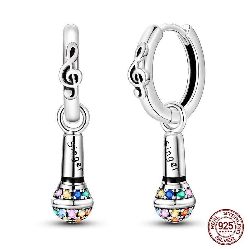 Charms Double Hoop Earrings For Women 100% 925 Silver Cubic Zircon Heart Star Moon Earrings Elegant Birthday Jewelry Gifts