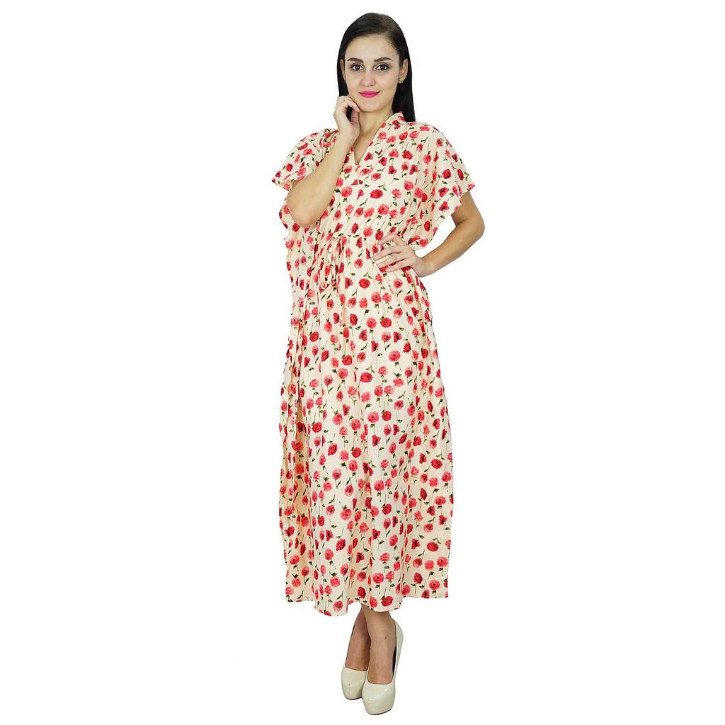Bimba Women Long Cotton Kaftan Bohemian Nightgown Floral Maxi Caftan