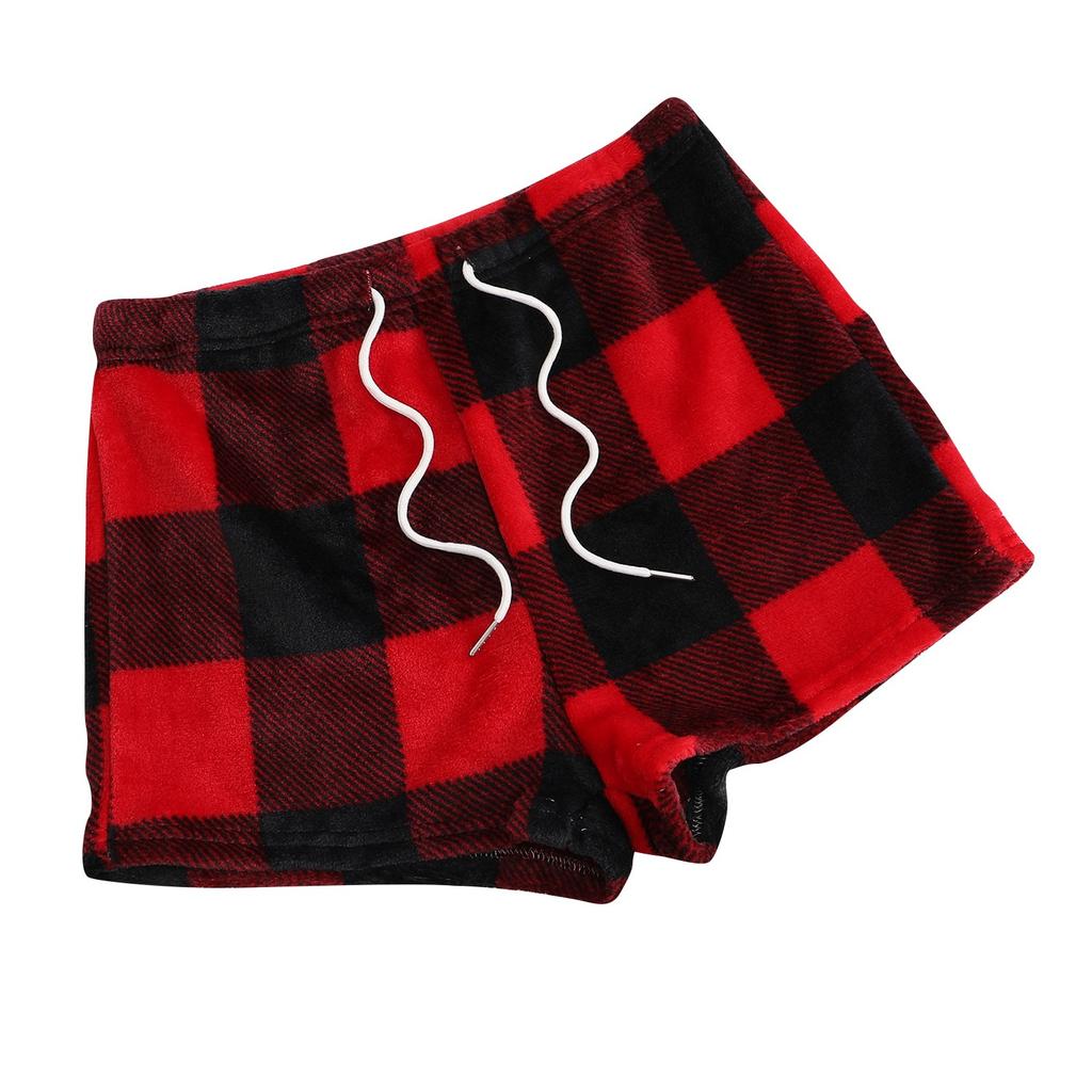 Женские пижамные шорты, плюшевые шорты для сна, мягкие пижамные штаны с эластичной резинкой на талии, клетчатые брюки