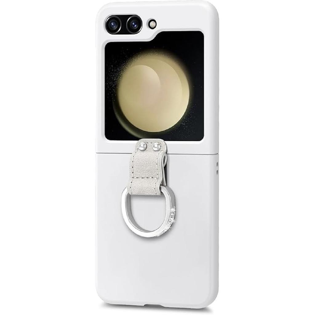 Case for Samsung Galaxy Z Flip 5, Slim Thin Hard PC Protective Phone Cover with Bling Ring Stand Shockproof Shell,Yellow