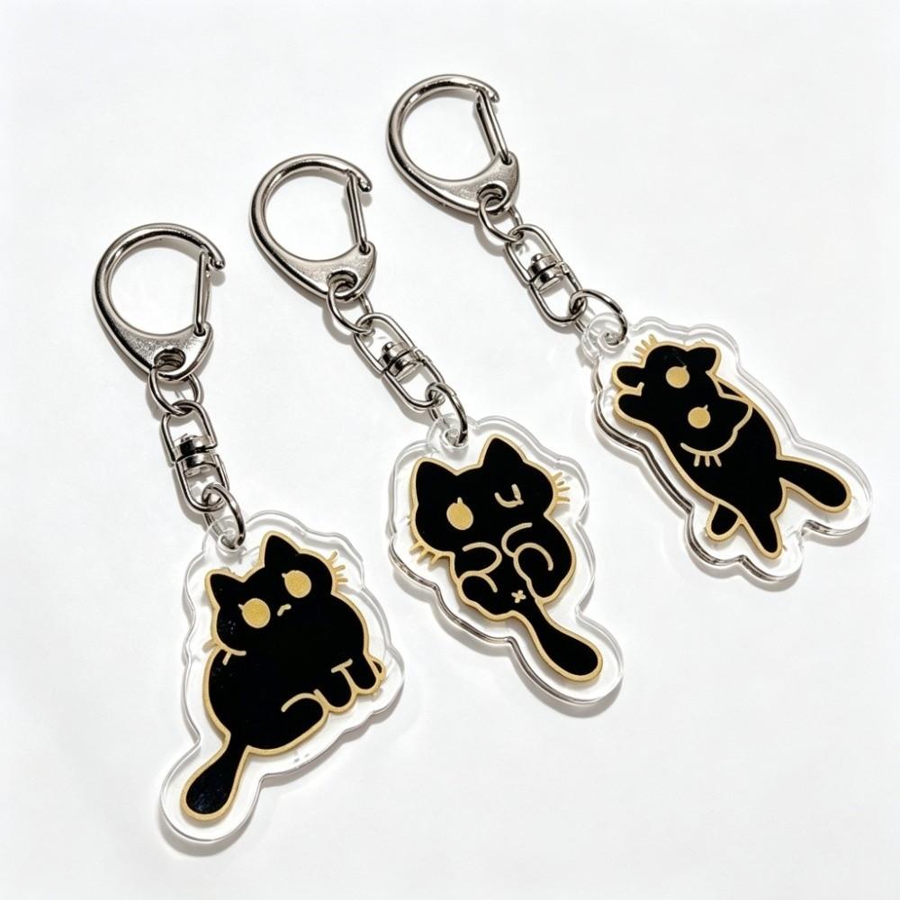 Black Color Acrylic Keychain Cat Design Bag Charm Pendant Decorative Keychain For Phone