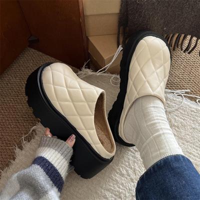 Черные тапочки-мешки на толстой подошве для верхней женской одежды 2025 года, новые зимние бархатные теплые туфли с одной педалью