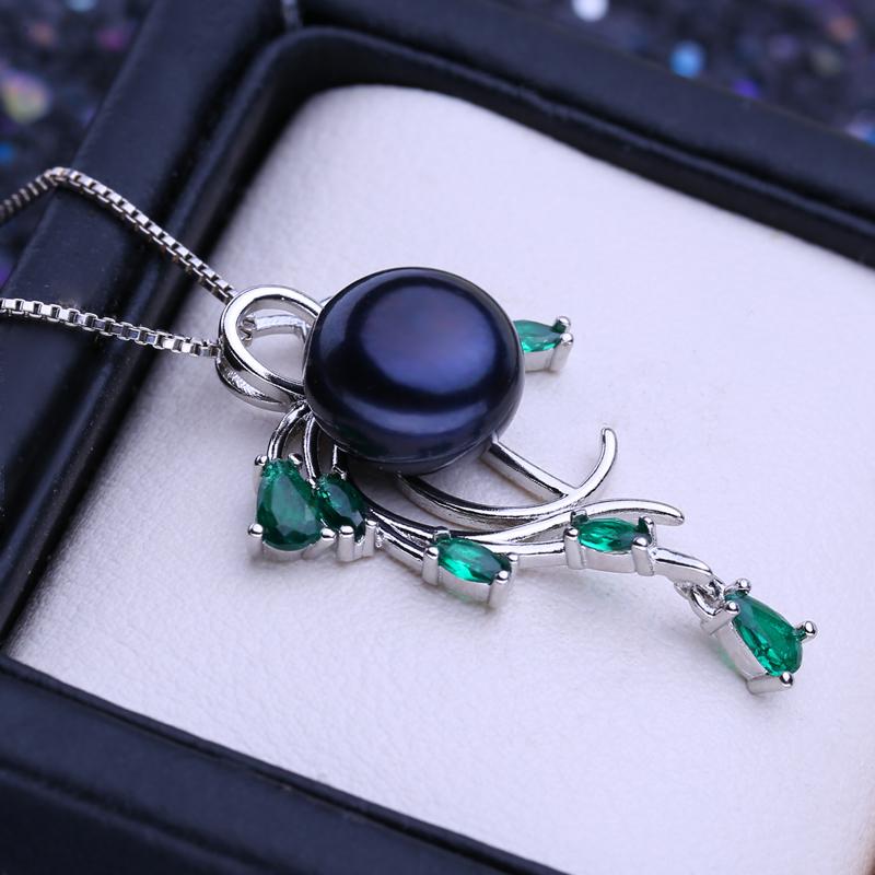 Fenasy Натуральные пресноводные культивированные жемчужные ожерелья для женщин серебряного цвета геометрический зеленый кулон ювелирные изделия для вечеринки подарок на день рождения