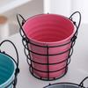 Bucket with Iron Frame Hanging Planter Basket Balcony Flower Pot