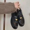 Grape Mom's Sunset Round-Head Gold Coin Retro Loafers - Women's Small Leather Shoes