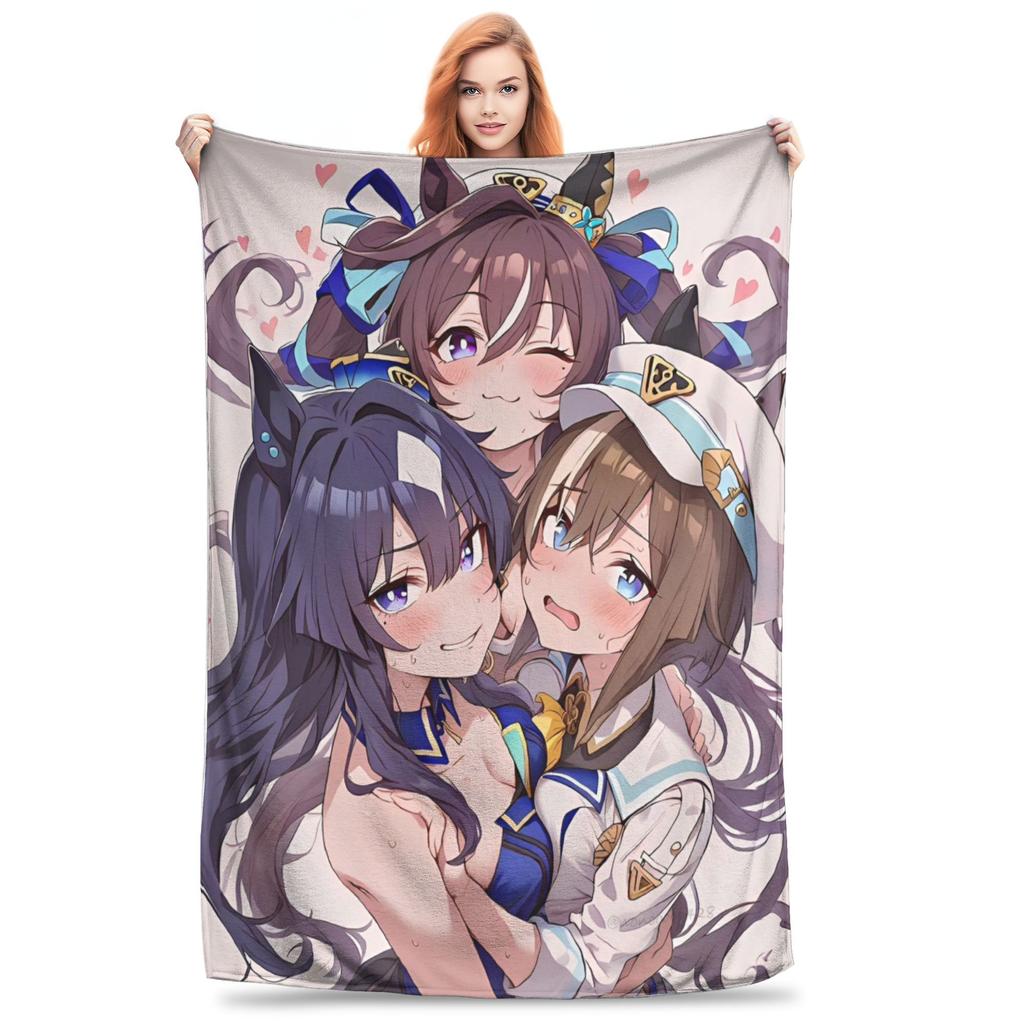 Uma Musume Pretty Derby Одеяло Флис Весна/Осень Многофункциональное Легкое Плед для Дивана Улицы Плюшевое Тонкое Одеяло