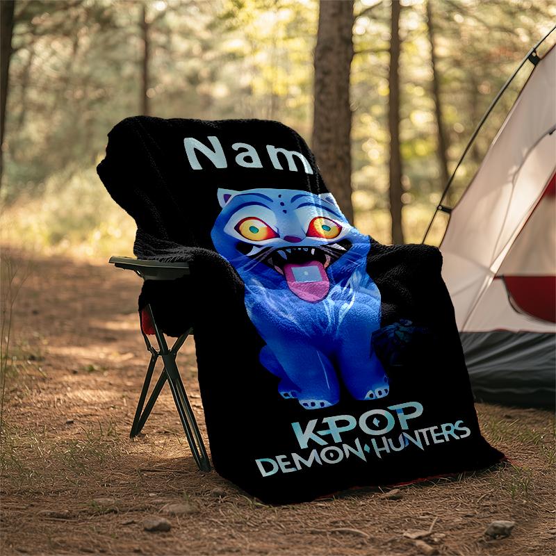 Personalized Custom Name Blanket - Kpop Demon Hunters Print Design,Blanket for Sofa,Bed,Travel,Camping - Soft and Warm, Great Gift