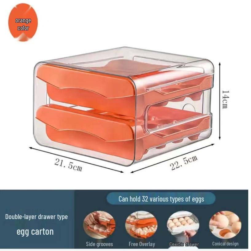 Double-Layer Stackable Refrigerator Egg Storage Drawer Box