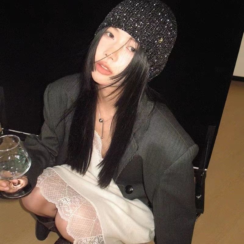 Новая корейская вязаная шапка с пайетками для женщин, осень-зима, для мужчин и женщин, уличная мода, хип-хоп, индивидуальная теплая шапка-бини с черепом