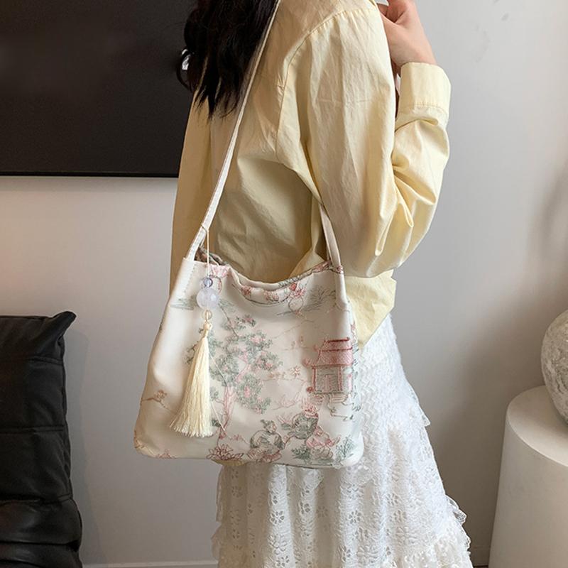 New Chinese Style Retro Bag Silk Jacquard Fashionable Minimalist Bag Shoulder Diagonal Cross Women's Shopper Totes AVE