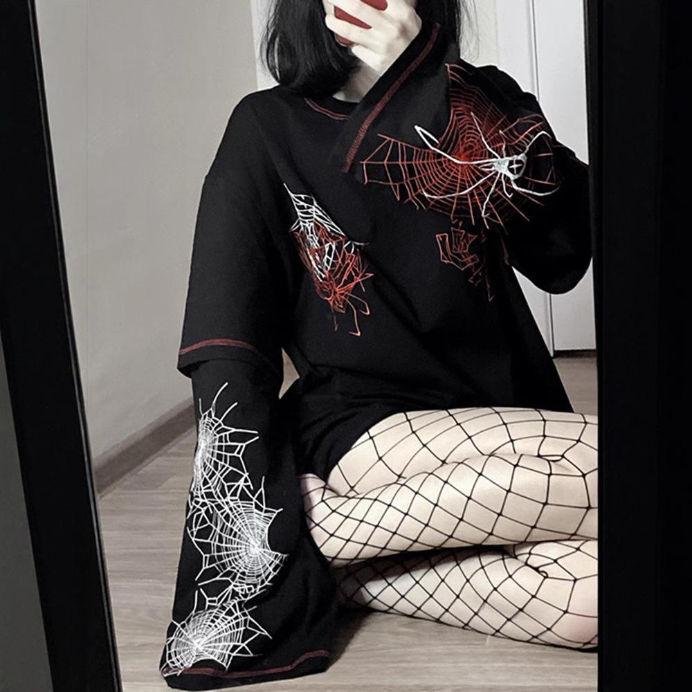 Готический Y2k модный дизайн Harajuku Spider футболка женская готическая темная уличная дизайнерская футболка черная женская с длинным рукавом для девочек Y2K топ