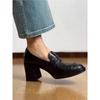 High Intelligence~ Silent Sole High-heeled Loafers Women's Thick Heel British Style Soft Leather Commuter Small Leather Shoes