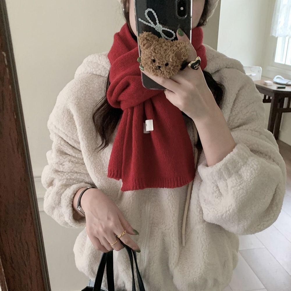 Solid Color Cross Scarf Thicken Neckerchief Winter Warm Neck Warmer Women