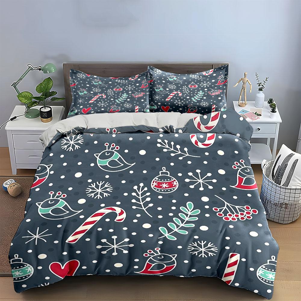 Christmas Birds Pattern Design Bedding Duvet Cover Set Duvet Cover Pillowcases (1*Duvet Cover 2*Pillowcases, without duvet insert)