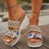 Fashion Hollow Out Weaving Wedge Sandals for Women 2025 Summer Print Platform Slippers Woman Thick Sole Non Slip Casual Sandalias Mujer