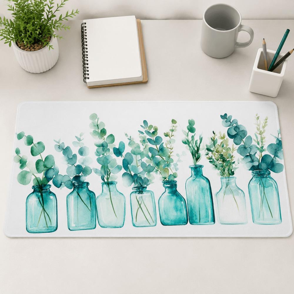 Watercolor Eucalyptus Flower Vase Printed Table Mat Suitable Both Office And Home Users Simple Plant Accessory For The Desktop