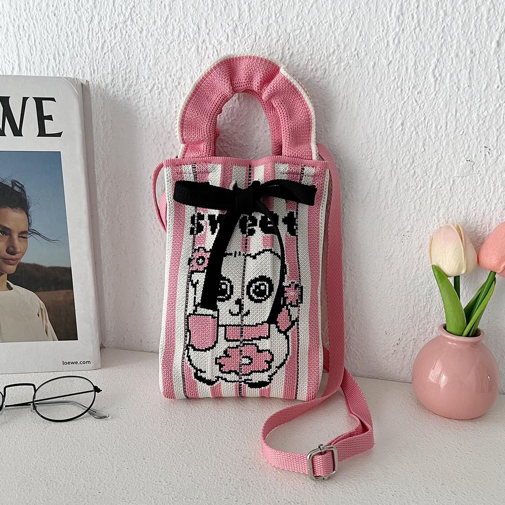 Нишевый дизайн Милая мультяшная мини-вязаная сумка для мобильного телефона Универсальная маленькая портативная сумка-мессенджер для поездок на работу Маленькая квадратная сумка