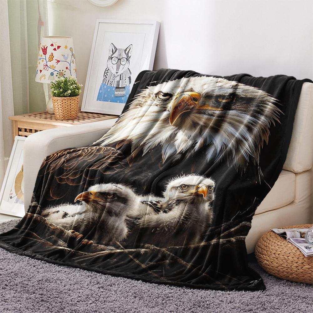 1Pc Eagle Bird Family Print Flannel Blanket, High quality Comfortable for All Seasons, Home Decor, Warmth and Comfort, Perfect for Christmas Gifts