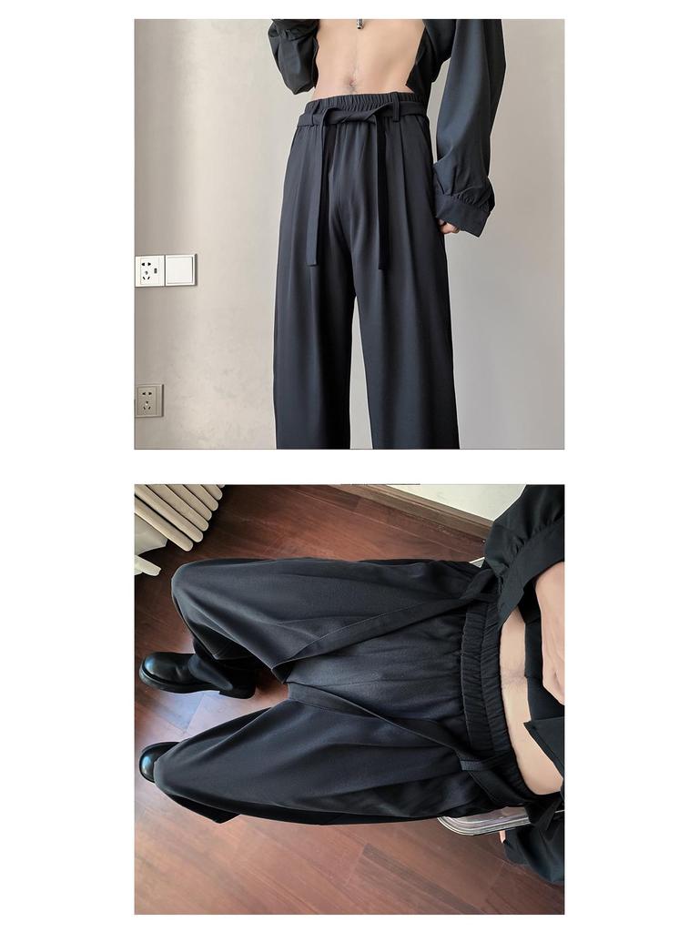 Брюки из итальянского драпированного ледяного шелка в стиле британских яппи с завязками