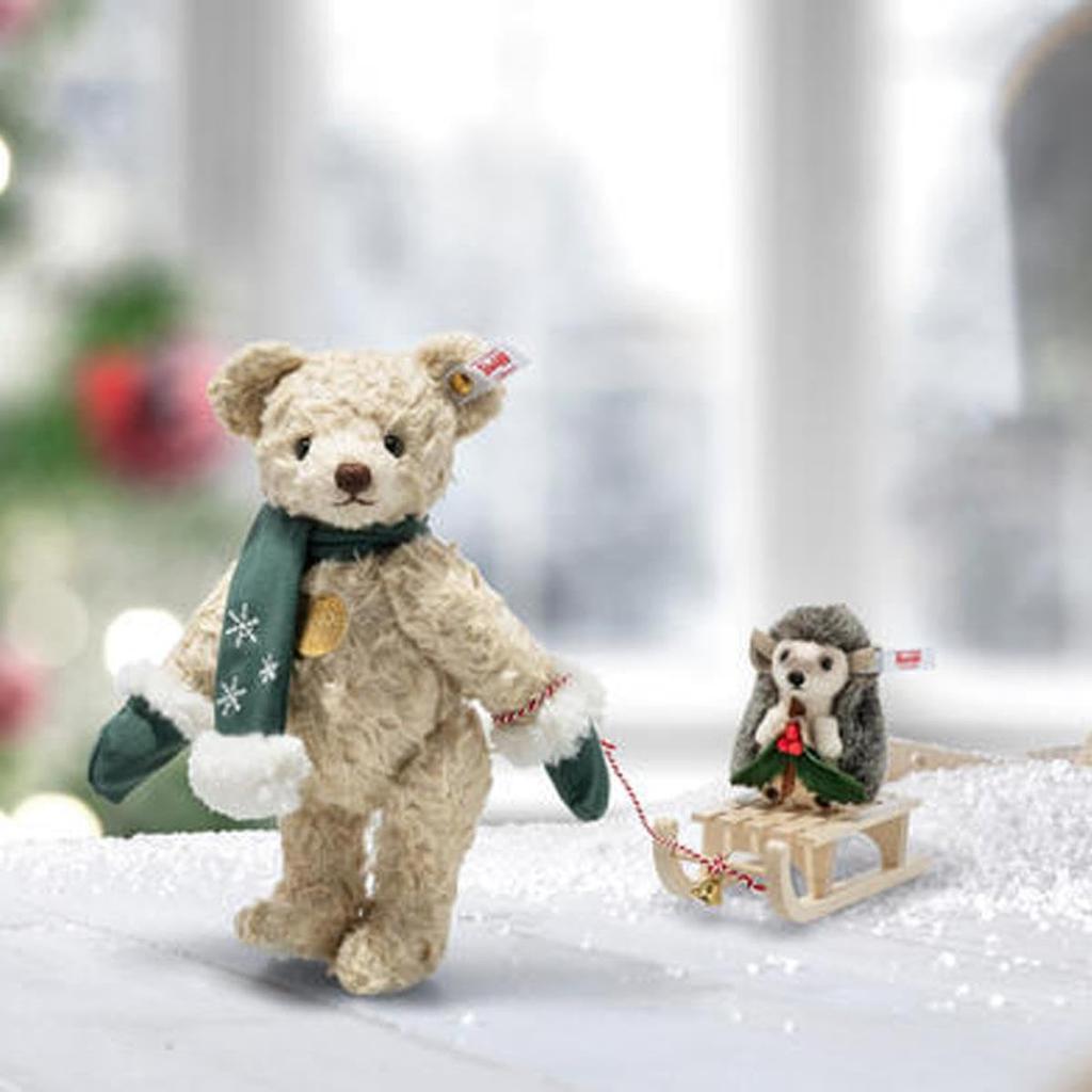 Steiff Teddy Bear and 007286 Japanese Hedgehog, Bear 25cm, Hedgehog 9cm, [Official Product]