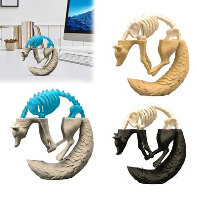3D-печатное украшение лисы, половина скелет, половина плоть, фигурка свернувшейся лисы, художественная статуэтка лисы, коллекционная для украшения стола, полки