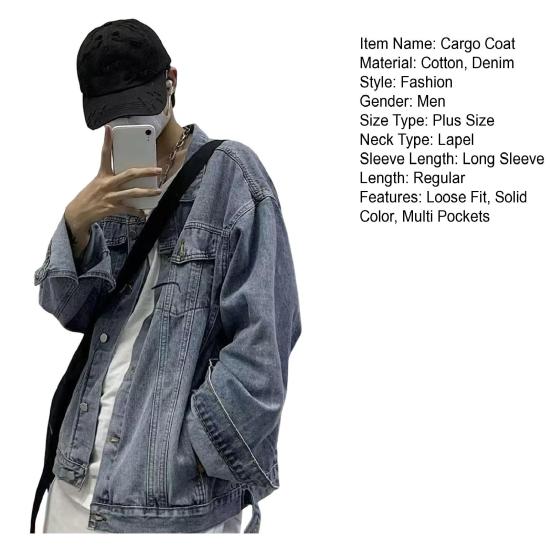 Мужское пальто-карго с лацканами, множеством карманов, однобортное джинсовое пальто, повседневная джинсовая куртка в спортивном стиле, уличная одежда