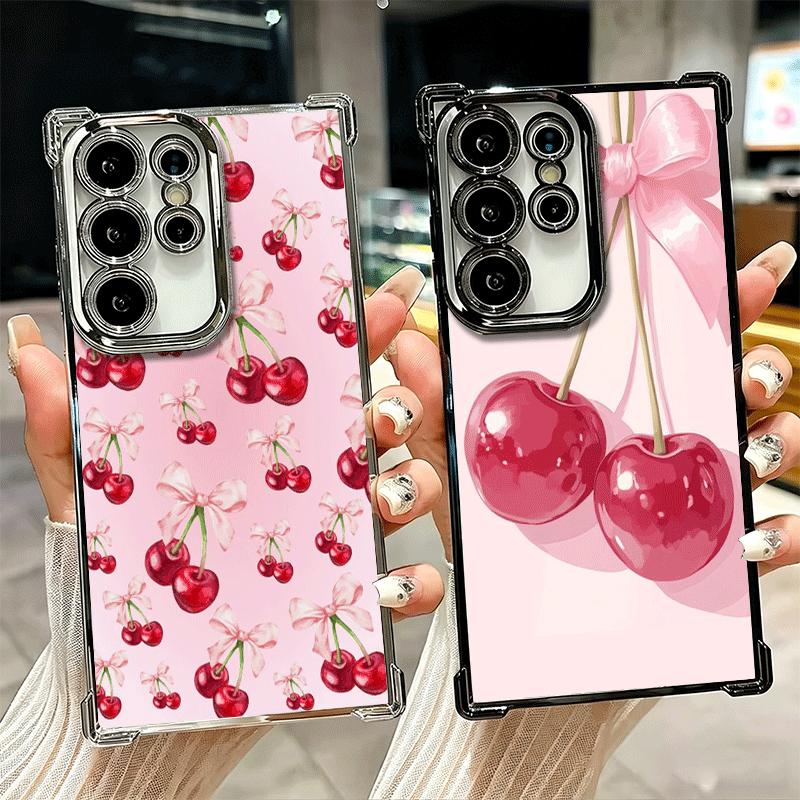 Чехол для телефона 'Вишневый бант', милый, мягкий, для Samsung Galaxy S26 Ultra S25 Edge S24 FE S23 Plus S22 S21 + S20, с покрытием, противоударный Fundas