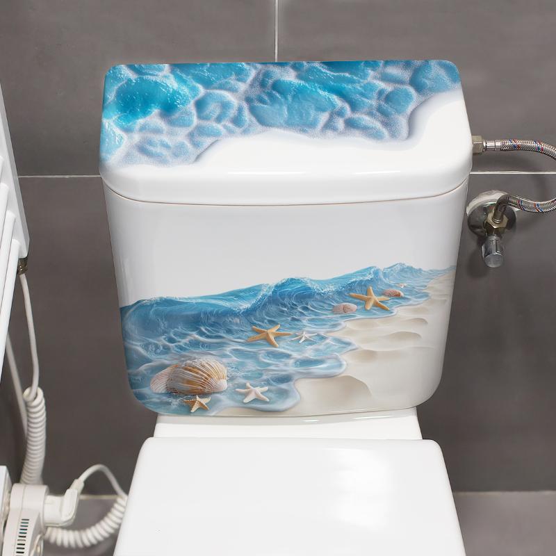 Наклейка на унитаз «Морская волна», Декор для ванной комнаты, Реалистичная наклейка на пол «Пляж», Водонепроницаемая, Противоскользящая, Съемная, Декор для ванны и побережья