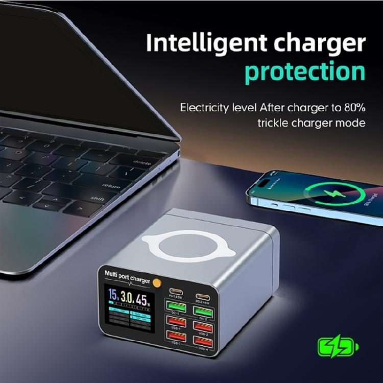 80 Вт Многофункциональная Быстрая Беспроводная Зарядная Станция USB Type C Светодиодный Дисплей Зарядный Адаптер для Дома Офиса Путешествий