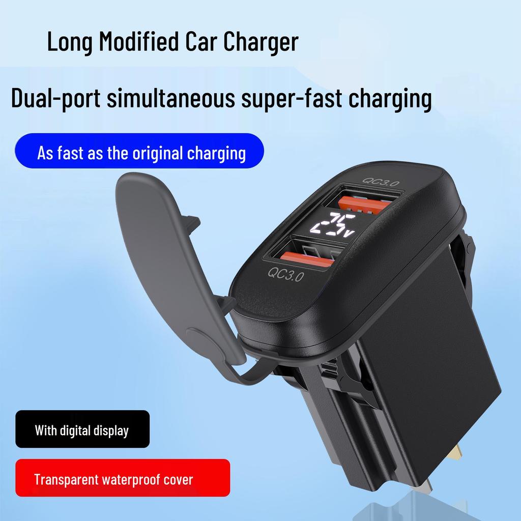 Двойное USB бортовое зарядное устройство для автомобиля/мотоцикла с цифровым дисплеем, 12-24 В