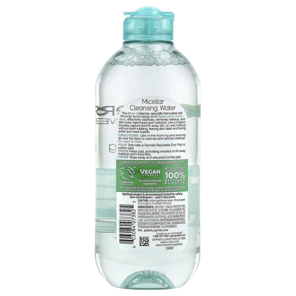 SkinActive, Micellar Cleansing Water with Hyaluronic Acid + Aloe, 400Ml (13.5Fl Oz)