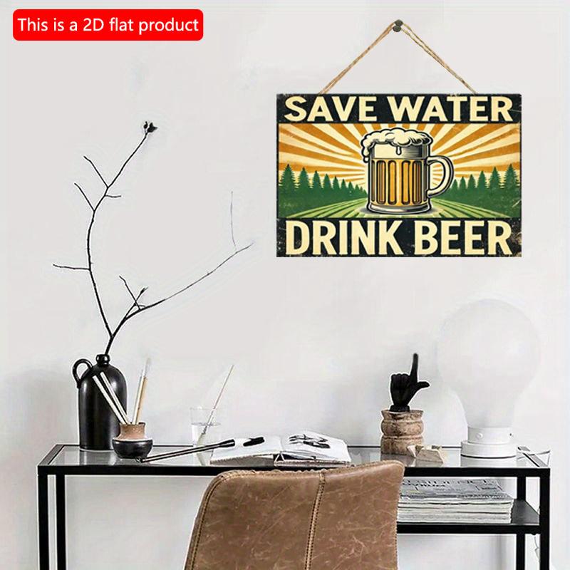 2D плоская деревянная 30*20 см "Экономьте воду, пейте пиво" винтажная деревянная настенная табличка деревенская пивная тематическая декоративная табличка с вешалкой из льняной веревки для дома, бара, кафе