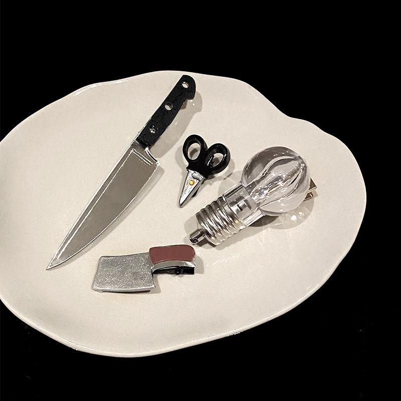 Женские необычные челки на бок, имитация ножа, сломанные волосы, заколка-утконос, заколки для волос, светящаяся лампочка